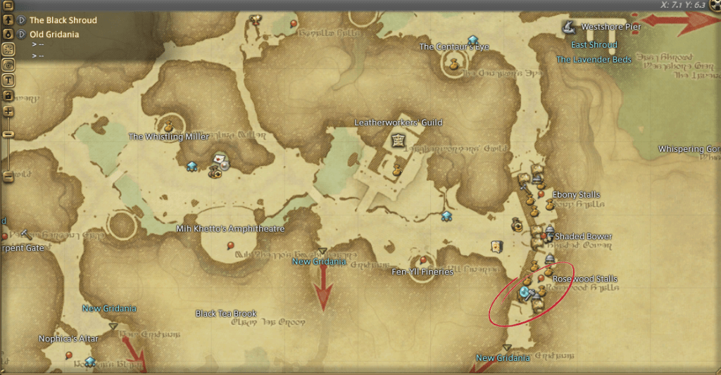 Final Fantasy 14 Gridania (Old Gridania) Market Board Location