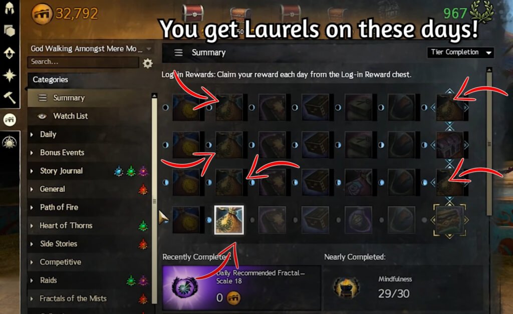 Laurels as login rewards