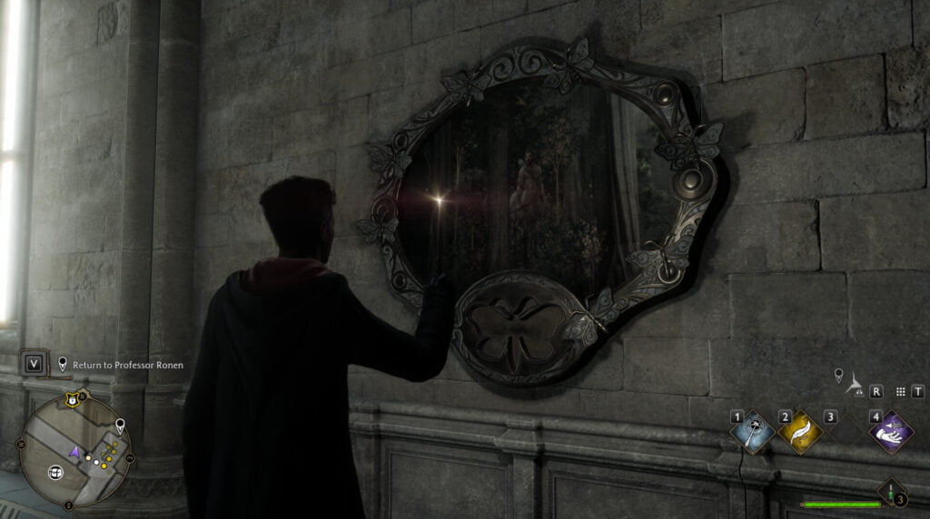 Casting Lumos in front of a Moth Mirror Puzzle in Hogwarts Legacy