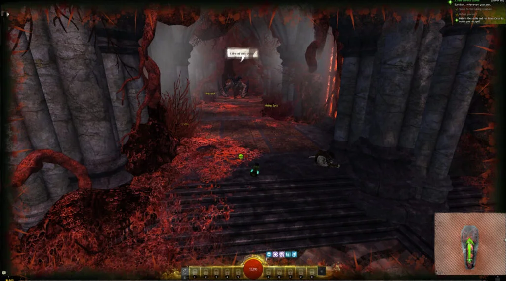 Secrets of the Obscure: Story Acts and Achievements – My Experience 8 Hiding from the Hulking Creature in "All Hell Breaks Loose" in Secrets of the Obscure.
