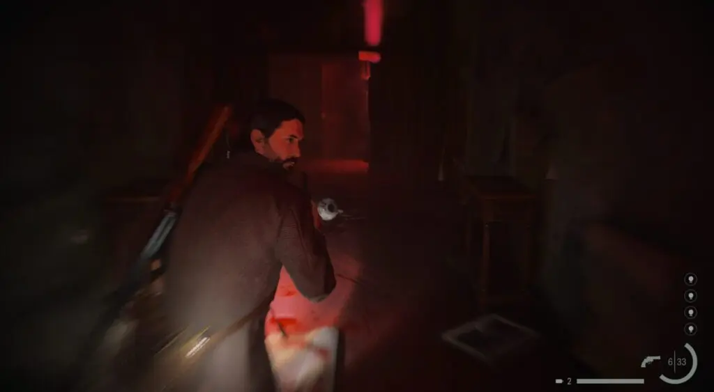 Alan Wake fleeing in the Dark Place.